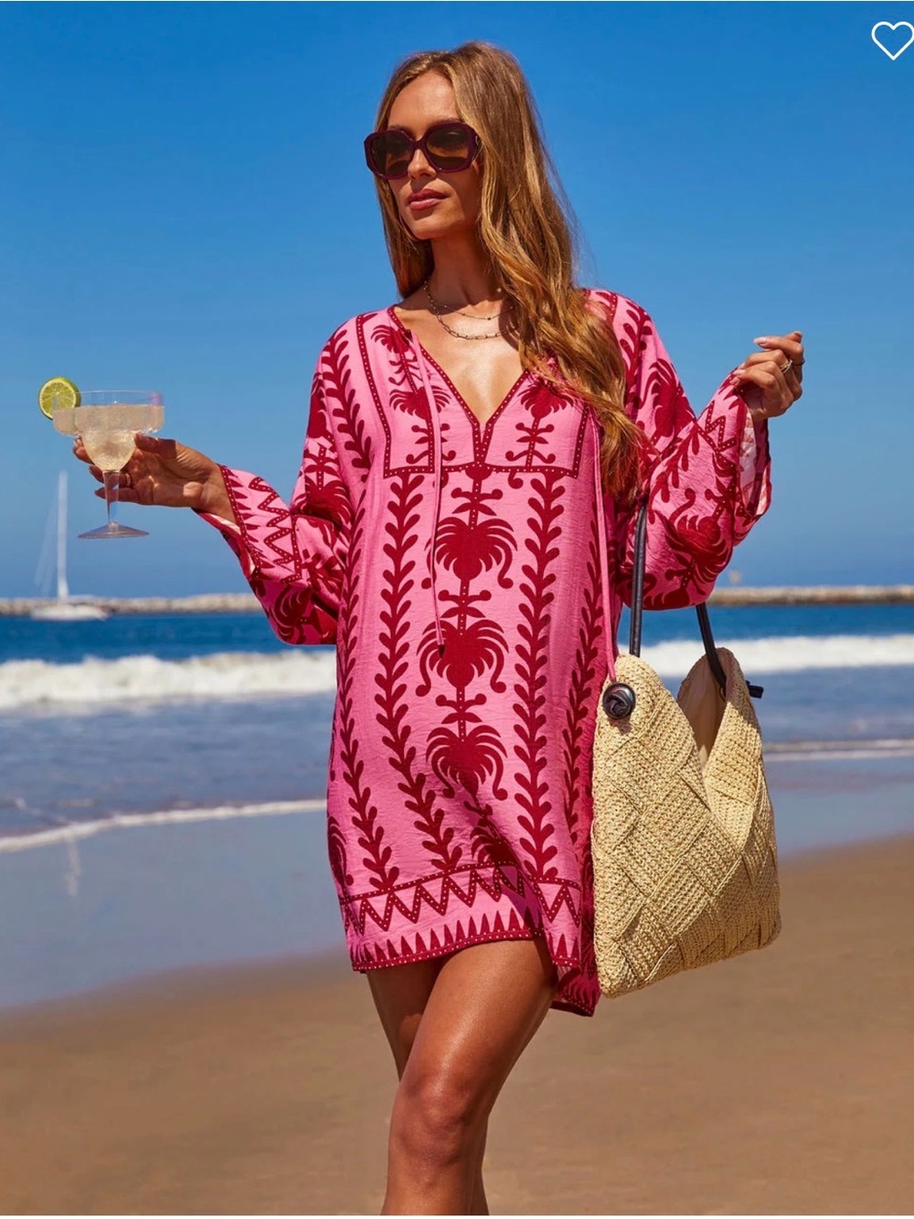 Vici Hot Pink & Berry Embroidered Beach Coverup Tunic